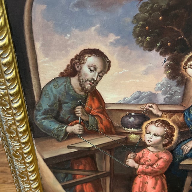 20th Century Oil on Canvas Cuzco School Signed Framed Titled Work and Prayer For Sale - Image 4 of 12