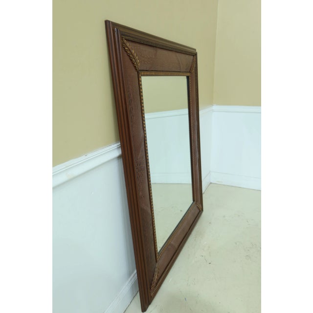 2010s Windsor Art Large Textured Leather Frame Beveled Mirror For Sale - Image 5 of 8