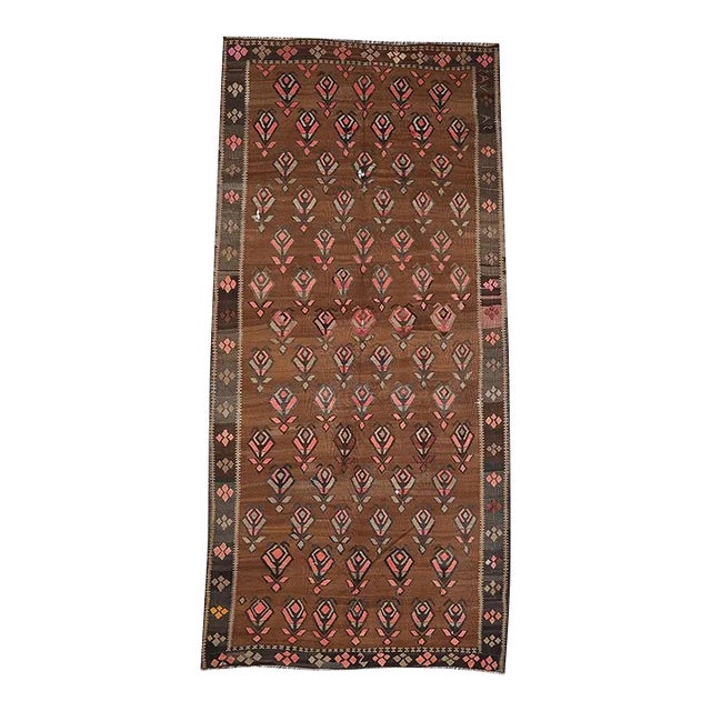 Brown Vintage Turkish Kilim Rug For Sale