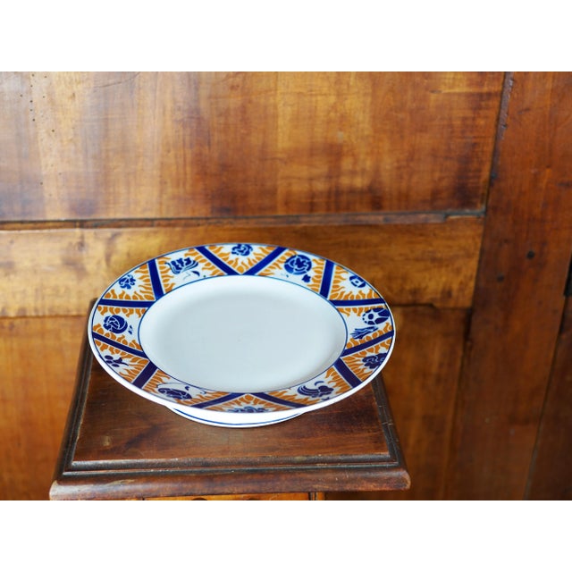 1950s French Orchies Moulin Des Loups Orange and Blue Cake Stand, Flower, Cloud and Fire Pattern For Sale - Image 11 of 11