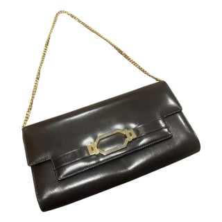 1970s Brown Leather Italian Clutch Bag For Sale