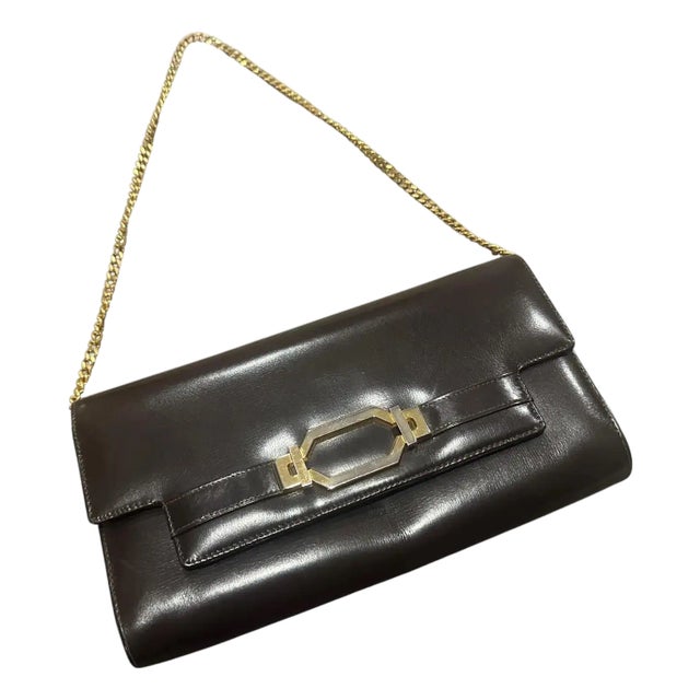 1970s Brown Leather Italian Clutch Bag For Sale