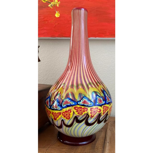1960s Vintage 1960's Large Multi Colored Murano Millefiori Vase For Sale - Image 5 of 13