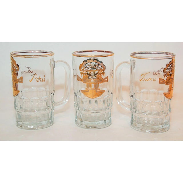 Mid 20th Century Vintage Artesania Tabuisa Mugs Set of 3 With Tumi Peruvian God Design For Sale - Image 5 of 13