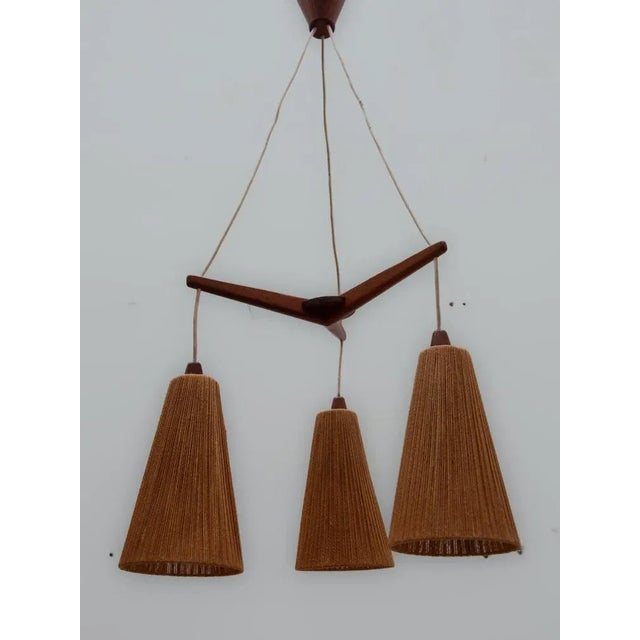 Wood Teak and Jute Cord Pendant Cascade Lamp from Temde, 1960s For Sale - Image 7 of 12