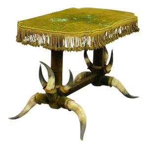 Antique Bull Horn Table With Green Velvet Ca. 1870
