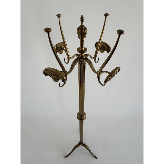 Vintage Brass Coat Rack with Rotating Crown and Fluted Column, 1960s For Sale - Image 13 of 18