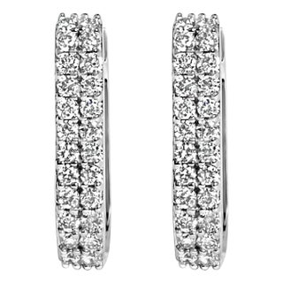 10K White Gold 1/4 Cttw Lab Grown Diamond Double Row Huggie Hoop Earrings For Sale
