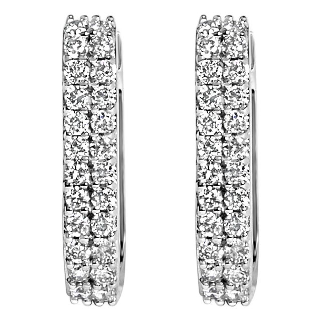 10K White Gold 1/4 Cttw Lab Grown Diamond Double Row Huggie Hoop Earrings For Sale