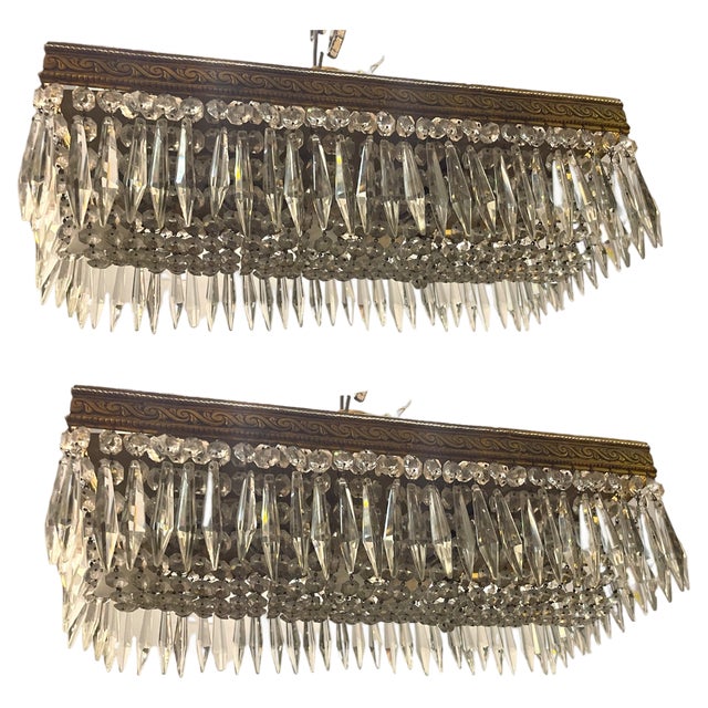 Crystal Flush-Mounts, 1950s, Set of 2 For Sale