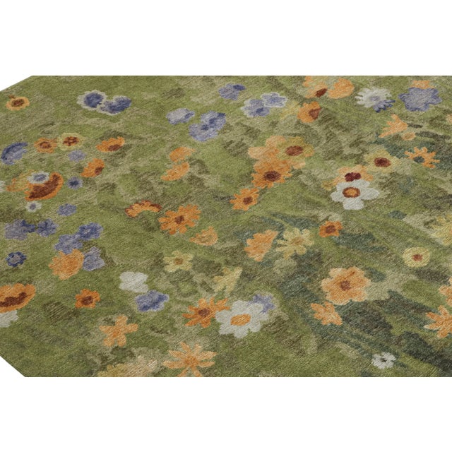 Hand-knotted in wool and silk, this 9x12 modern abstract rug features “Summer Dream” design draws inspiration from a...
