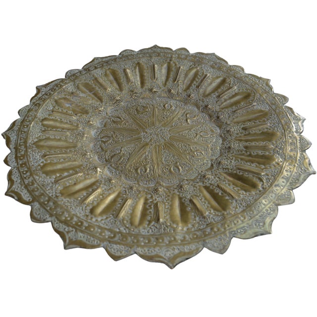 French Country Mid 20th Century Moroccan Moorish-Patterned Engraved Brass Tray For Sale - Image 3 of 9