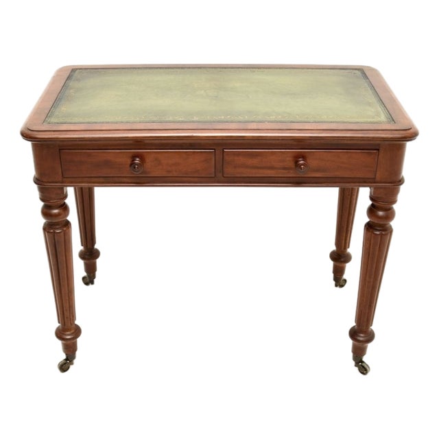 Antique Victorian Leather Top Writing Table, 1860 For Sale