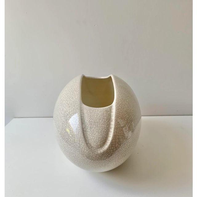 Late 20th Century Organic Modern Large Oval Cream Ceramic Vase With Cracked Finish From Europe For Sale - Image 5 of 7