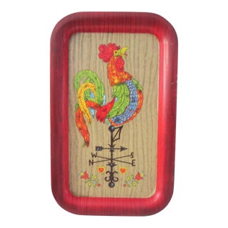 Mid-Century Red Rooster Weathervane Metal Tray For Sale