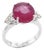 Round Rubellite Pink Tourmaline Diamond Three Stone 18 Karat White Gold Ring, Size 6.5 For Sale
