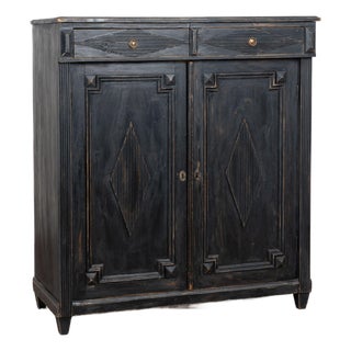 Late 19th Century Swedish Black Painted Sideboard With Fluted Diamond Carving For Sale
