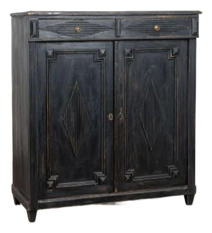 Late 19th Century Swedish Black Painted Sideboard With Fluted Diamond Carving