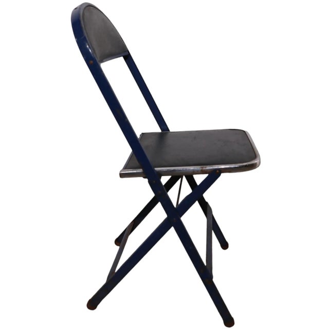 4 Vintage Folding Chairs in Blue Oilcloth Steel and Chrome by Cosco For Sale - Image 4 of 11
