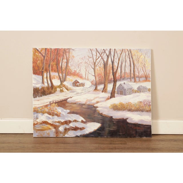 Vintage Original Artwork by Ann Yost Whitesell (American/Pennsylvania, 20th C.), Winter Snow Wooded Landscape with Cabins...