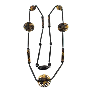 Angela Caputi Long Necklace Tortoiseshell and Black Resin Bead