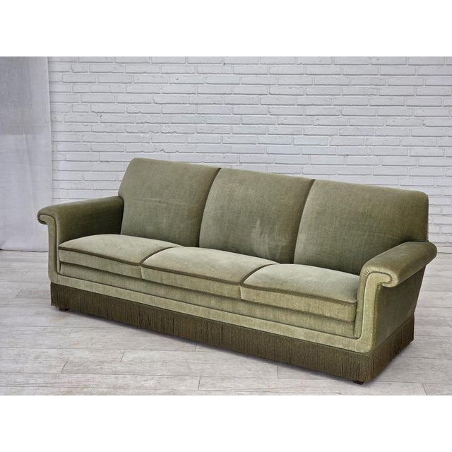 Danish 3-Seater Sofa in Green Velour and Beech, 1970s For Sale - Image 15 of 18