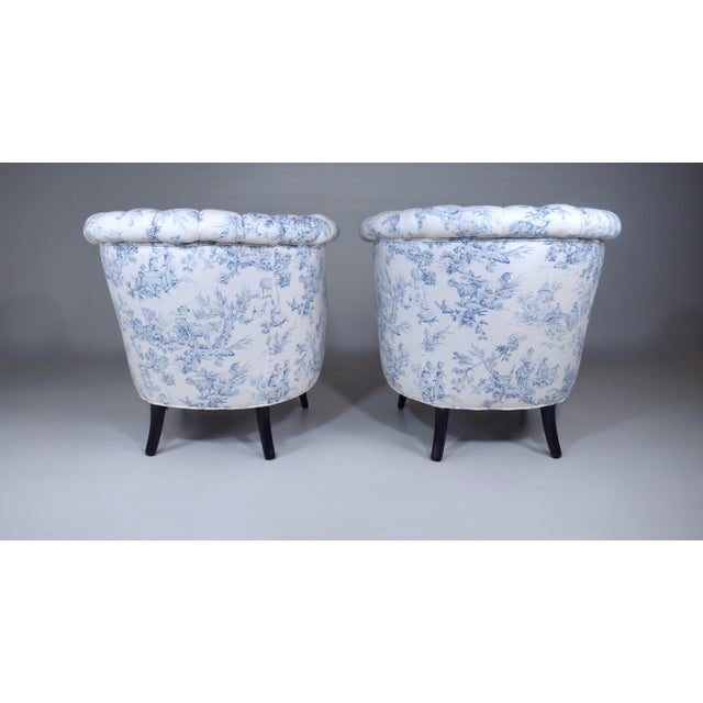 Wood Swedish Art Deco Barrel Bergere Chairs, 1920's French Toile For Sale - Image 7 of 15