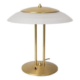 Modern Dimmable Table Lamp in Brass and Glass, 1980s For Sale
