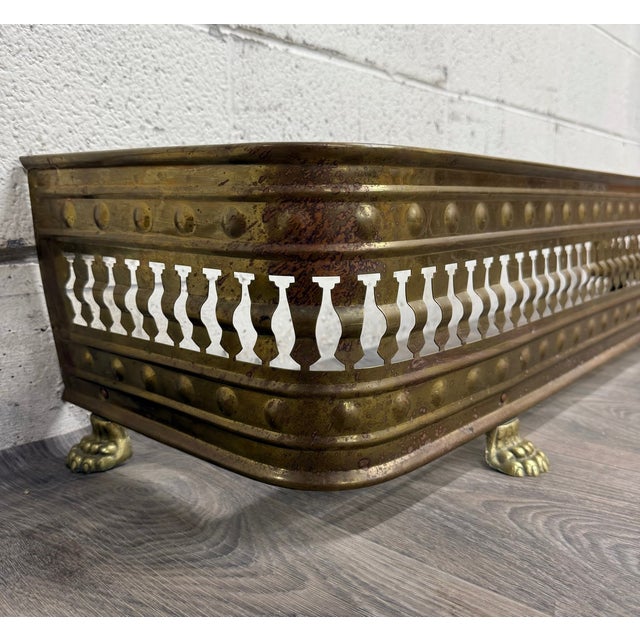 English Antique English Brass Fireplace Fender For Sale - Image 3 of 11