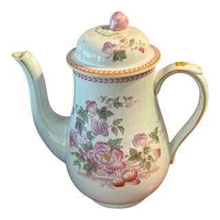 Vintage Adams Calyx Ware Metz English Ironstone Floral Coffee Pot For Sale
