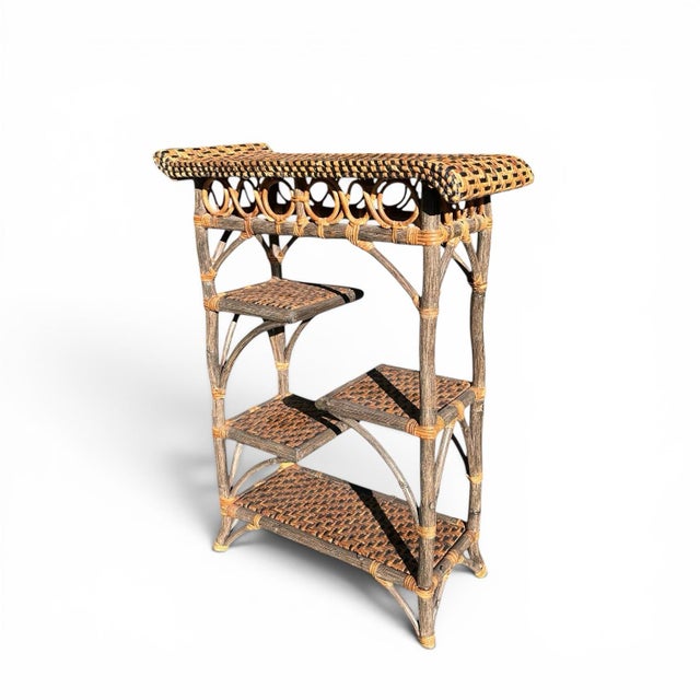 Vintage Rattan Wrapped Etagere With Staggered Shelving For Sale In Chicago - Image 6 of 8