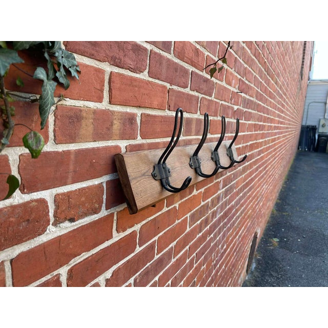 English Antique English Yellow Pine Iron Wooden Coat Rail 1890s For Sale - Image 3 of 7