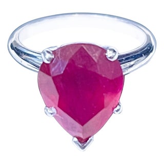 Pear Shape 4.5 Carat Treated Ruby 14 Karat White Gold Ring For Sale