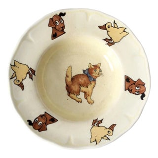 Vintage 1930s Mount Clemens Pottery Illustrated Dish With Cat For Sale