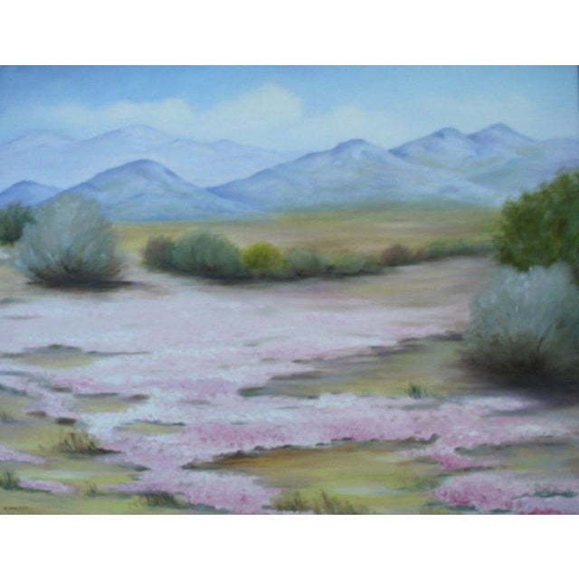 Original vintage framed landscape painting, signed by the artist (E. Walker). Lovely mid-day desert and mountain...