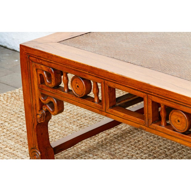 Brown Large Antique Qing Woven Top Coffee Table For Sale - Image 8 of 14
