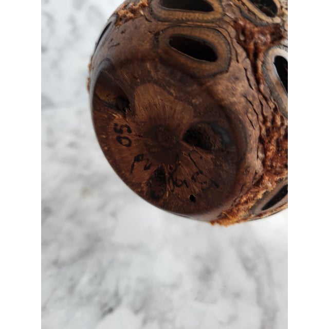 Handcrafted Wooden Pod Vase With Natural Textured Design For Sale - Image 4 of 9