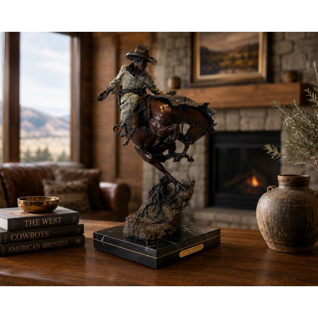A masterful and highly dynamic signed limited-edition bronze sculpture by acclaimed Western sculptor Austin Barton...