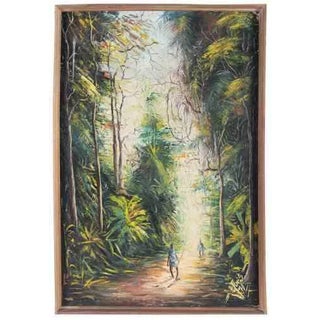 A, Luis, African Landscape with Figures, Oil on Canvas For Sale