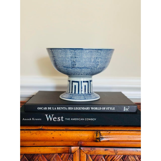 Early 20th Century Antique Japanese Hand Haisen Bowl- Large Footed Blue and White Pedestal Bowl For Sale - Image 5 of 9