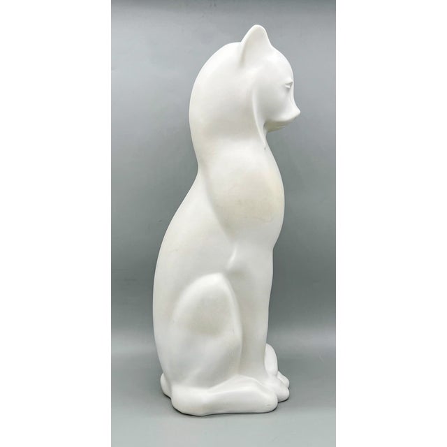 18" Art Deco Style White Bisque Ceramic Cat – Monumental Figurine For Sale In Houston - Image 6 of 12