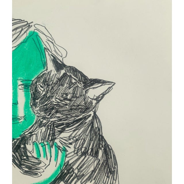 Hanna Ilczyszyn, Boy with a Cat, Mixed Media Drawing, 2023 For Sale - Image 4 of 6
