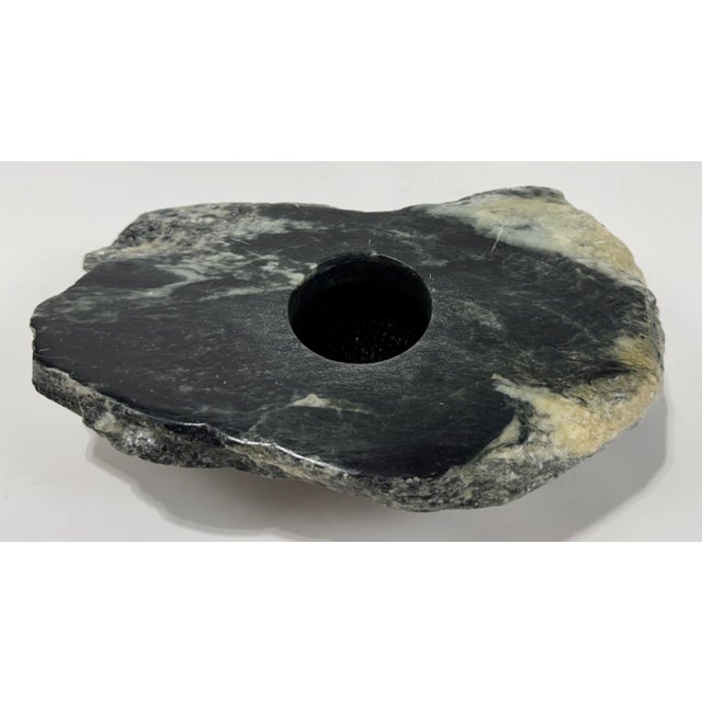 Vintage Sodalite natural rock stone in black and gray color. Decorative tea light or votive candle holder. Age wear with...