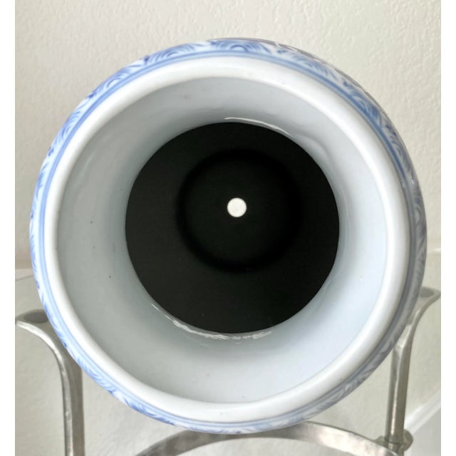 Late 20th-Century Contemporary Blue White Chinoiserie Earthenware Vase For Sale - Image 10 of 13