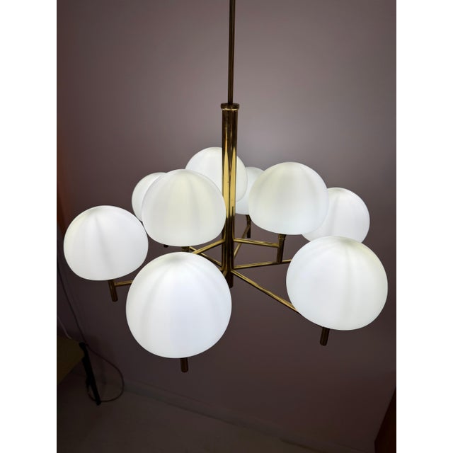 Type 2645 9-Light Chandelier in Brass and Opal Glass from Aloys Fischer Sundern For Sale - Image 4 of 11