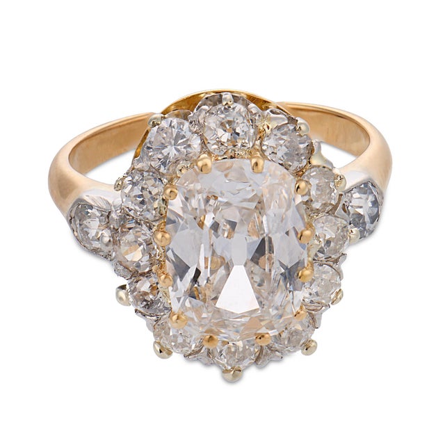 Traditional 1910s Belle Époque French Gia 1.52 Carat Old Mine Cut Diamond 18k Gold Silver Ring, Size 3.5 For Sale - Image 3 of 8