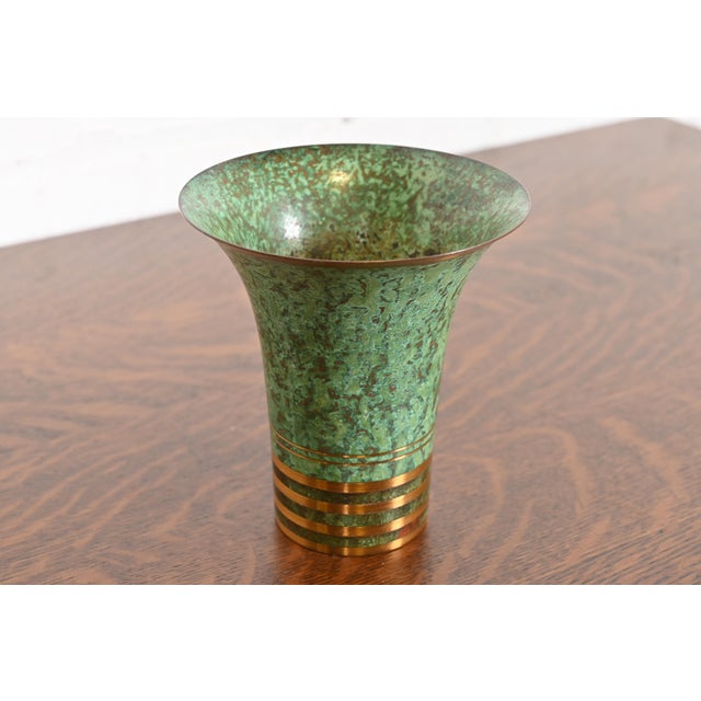 Carl Sorensen Carl Sorensen Art Deco Verdigris Bronze Trumpet Vase For Sale - Image 4 of 12