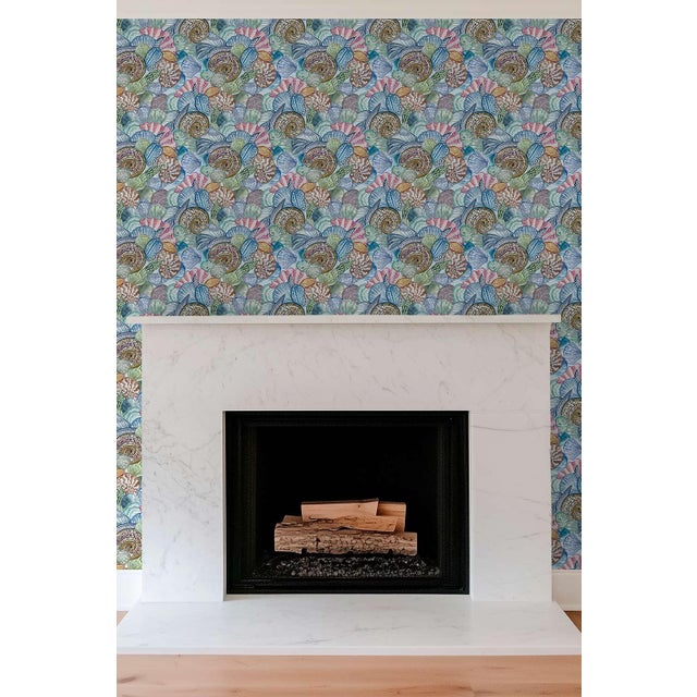 Shell of a Good Time Grasscloth Wallpaper by House Party | Ocean Blue | 6 Yards For Sale - Image 4 of 8