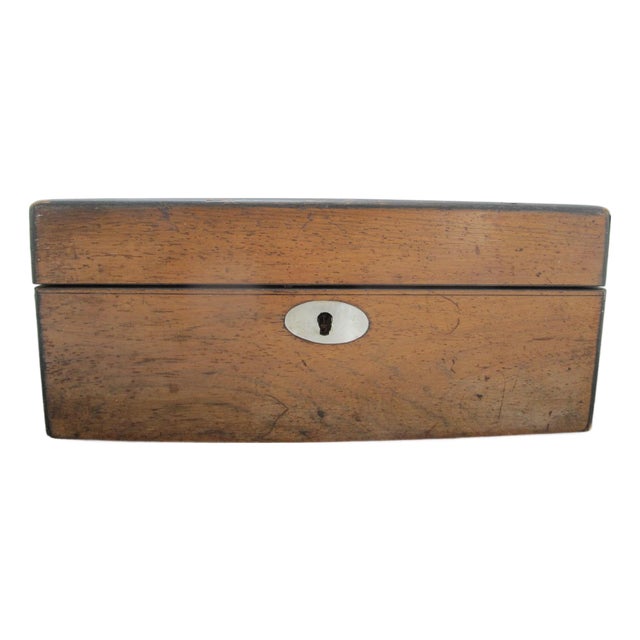 Antique Victorian Era Wood & Mother of Pearl Inlaid Tea Caddy Trinket Box For Sale