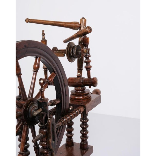 Wood Antique Hand-Polished Dark Wood Spinning Wheel, 1880s For Sale - Image 7 of 8